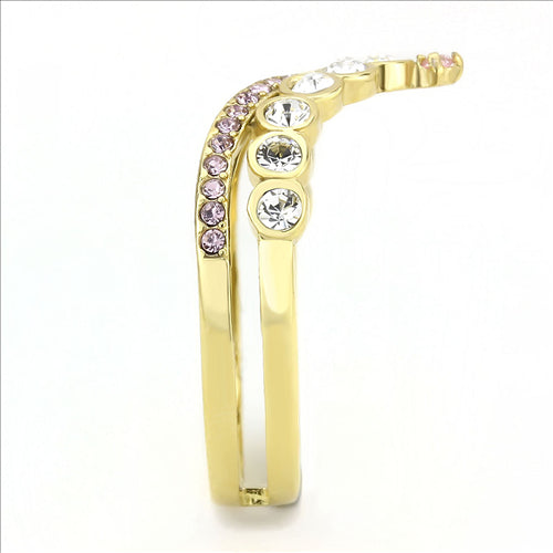 CJE3587 Wholesale Women&#39;s Stainless Steel IP Gold AAA Grade CZ Rose Stackable Ring