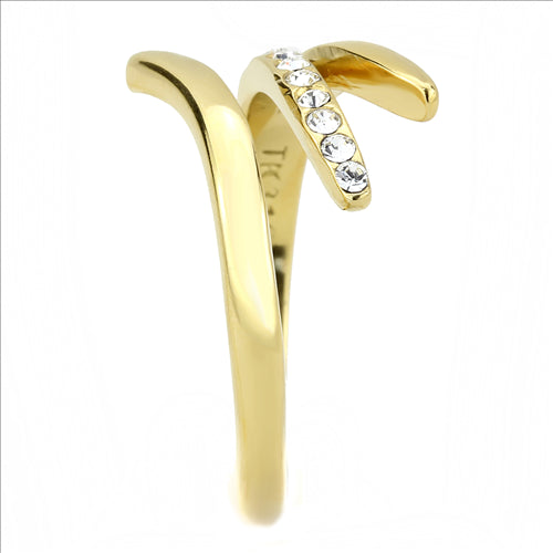 CJE3590 Wholesale Women&#39;s Stainless Steel IP Gold Top Grade Crystal Clear Minimal Ring