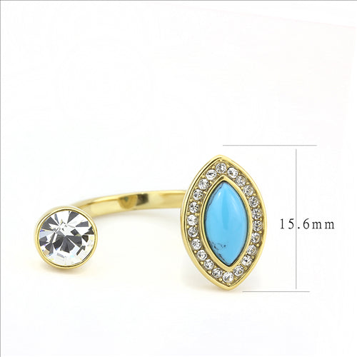 CJE3592 Wholesale Women&#39;s Stainless Steel IP Gold Synthetic Turquoise Ring
