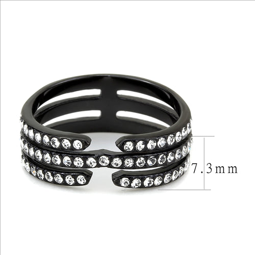 CJE3594 Wholesale Women&#39;s Stainless Steel IP Black Top Grade Crystal Clear Stackable Ring