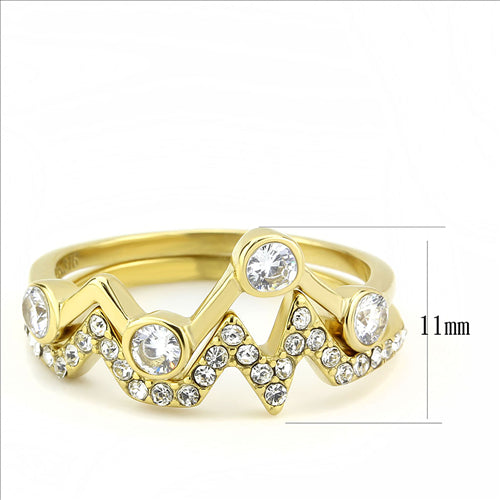 CJE3596 Wholesale Women&#39;s Stainless Steel IP Gold AAA Grade CZ Clear Stackable Ring