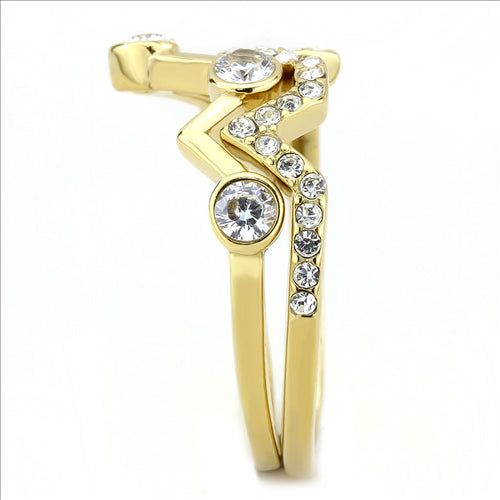 CJE3596 Wholesale Women&#39;s Stainless Steel IP Gold AAA Grade CZ Clear Stackable Ring