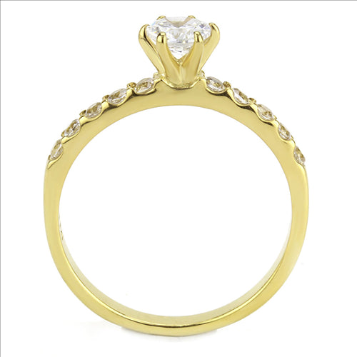 CJE3605 Wholesale Women&#39;s Stainless Steel IP Gold AAA Grade CZ Clear MInimal Ring