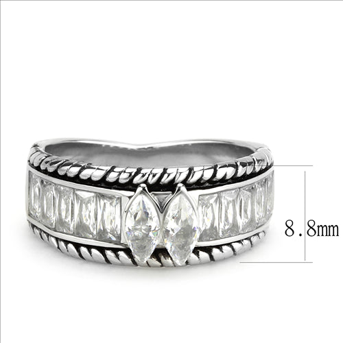 CJE3606 Wholesale Women&#39;s Stainless Steel AAA Grade CZ Clear Double Marquise Ring