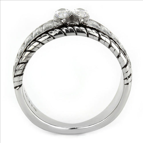 CJE3606 Wholesale Women&#39;s Stainless Steel AAA Grade CZ Clear Double Marquise Ring