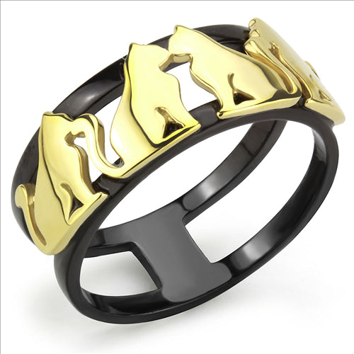 CJE3609 Wholesale Women&#39;s Stainless Steel IP Gold+ IP Black Cat Ring