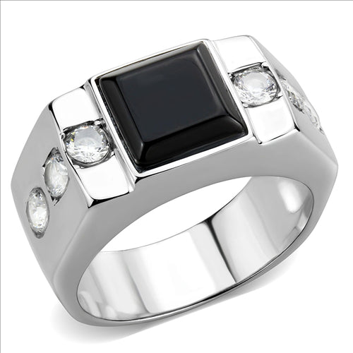 CJE3615 Wholesale Men&#39;s Stainless Steel Synthetic Jet Onyx Ring