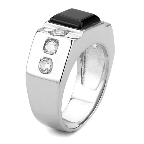 CJE3615 Wholesale Men&#39;s Stainless Steel Synthetic Jet Onyx Ring