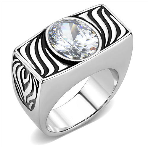 CJE3620 Wholesale Men&#39;s Stainless Steel AAA Grade CZ Clear Single Stone Ring