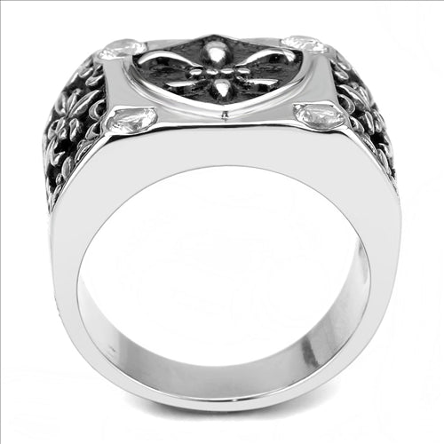 CJE3621 Wholesale Men&#39;s Stainless Steel AAA Grade CZ Clear Emblem Ring