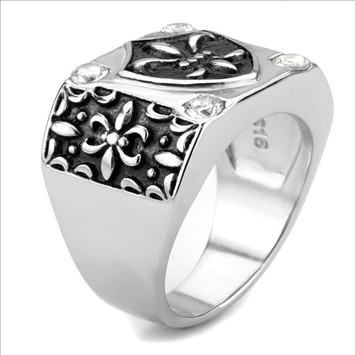 CJE3621 Wholesale Men&#39;s Stainless Steel AAA Grade CZ Clear Emblem Ring