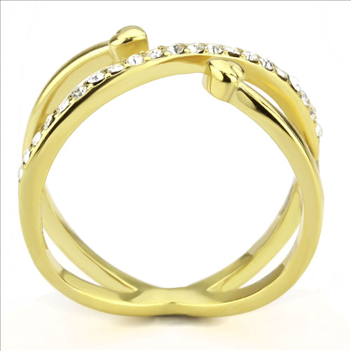 CJE3625 Wholesale Women&#39;s Stainless Steel IP Gold Top Grade Crystal Clear Cuff Ring