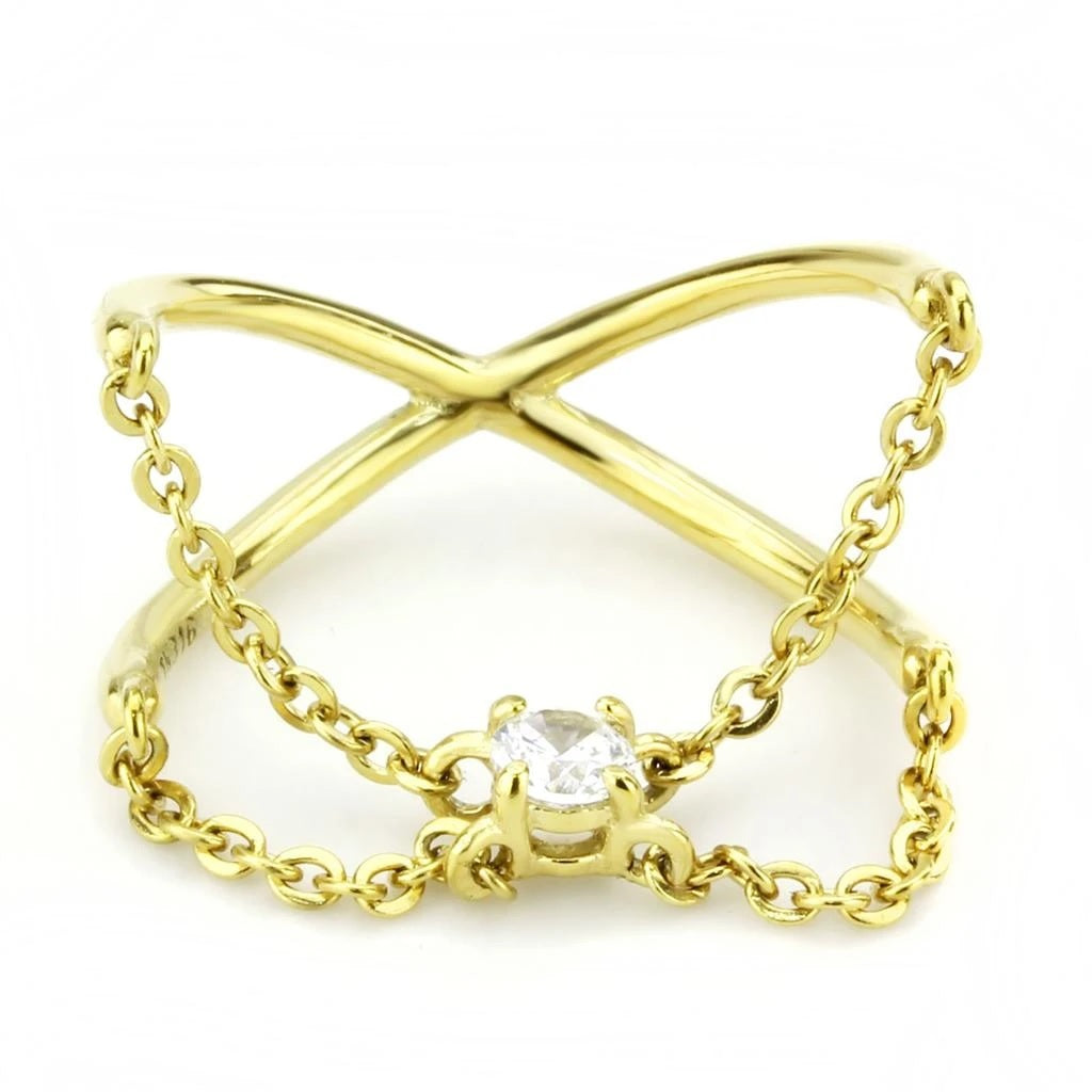 CJE3627 Wholesale Women&#39;s Stainless Steel IP Gold AAA Grade CZ Clear Chain link Ring