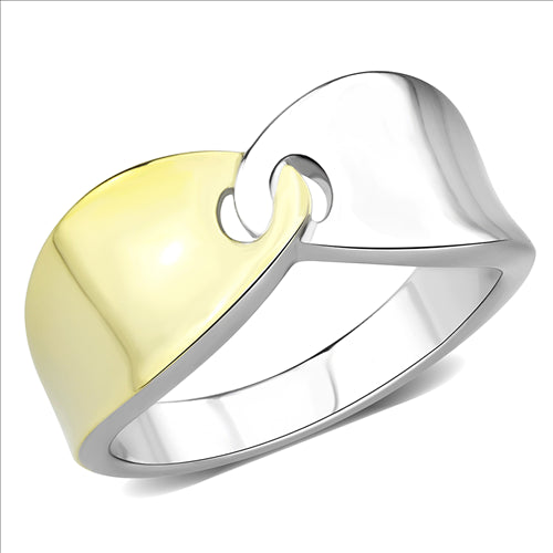 CJE3630 Wholesale Women&#39;s Stainless Steel Two-Tone IP Gold Linked Ring