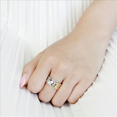 CJE3630 Wholesale Women&#39;s Stainless Steel Two-Tone IP Gold Linked Ring