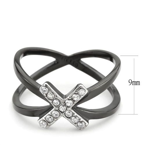 CJE3635 Wholesale Women&#39;s Stainless Steel Two-Tone IP Black AAA Grade CZ Clear X Ring