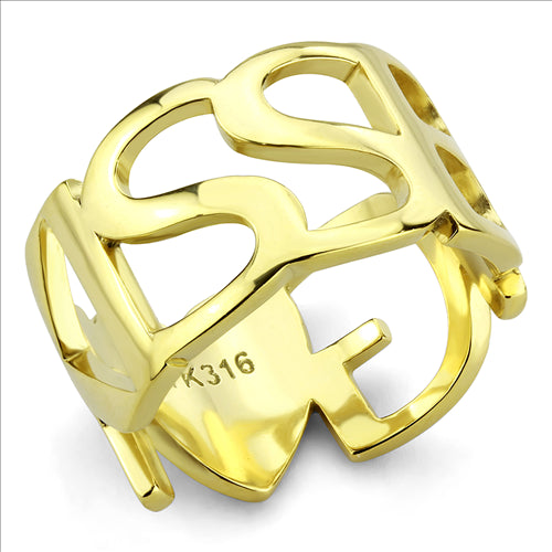 CJE3640 Wholesale Women&#39;s Stainless Steel IP Gold Broad KISS BIG Ring
