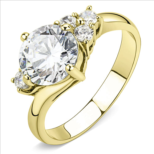 CJE3670 Wholesale Women&#39;s Stainless Steel IP Gold AAA Grade CZ Clear Five Stone Ring