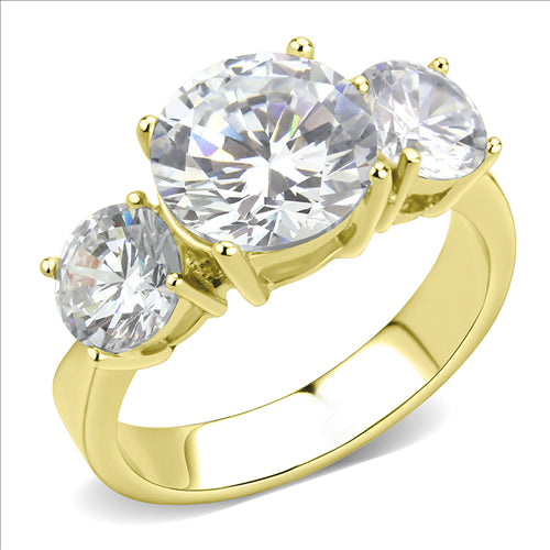 CJE3672 Wholesale Women&#39;s Stainless Steel IP Gold AAA Grade CZ Clear Ring