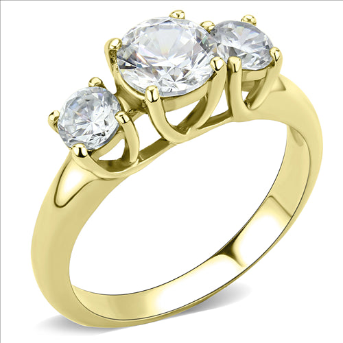 CJE3673 Wholesale Women&#39;s Stainless IP Gold AAA Grade CZ Clear Three Stone Ring