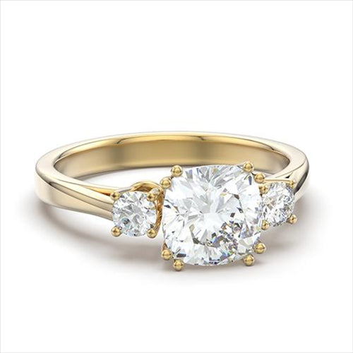 CJE3674 Wholesale Women&#39;s Stainless Steel IP Gold AAA Grade CZ Clear Three Stone Ring
