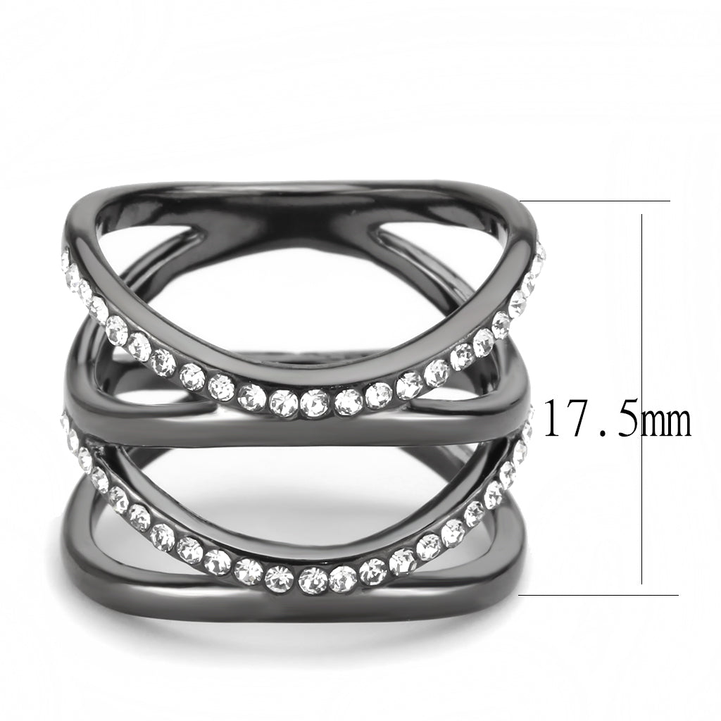 CJ3689 Wholesale Women&#39;s Stainless Steel IP Light Black Top Grade Crystal Clear Minimal Wrap Ring
