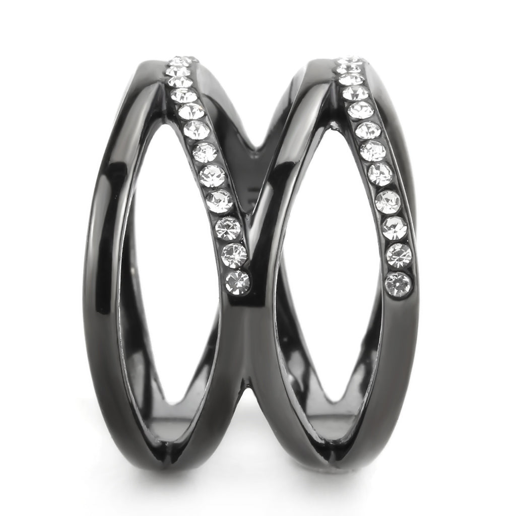 CJ3689 Wholesale Women&#39;s Stainless Steel IP Light Black Top Grade Crystal Clear Minimal Wrap Ring