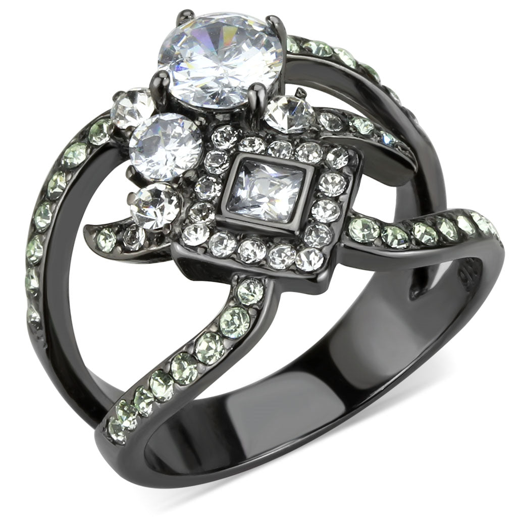 CJ3690 Wholesale Women&#39;s Stainless Steel IP Light Black AAA Grade CZ Clear Wrap Cluster Ring