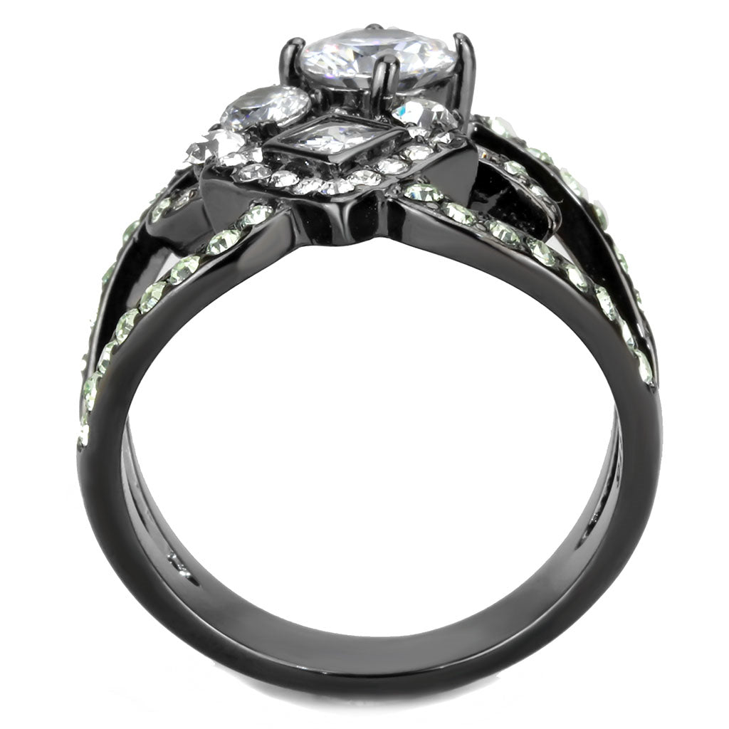CJ3690 Wholesale Women&#39;s Stainless Steel IP Light Black AAA Grade CZ Clear Wrap Cluster Ring