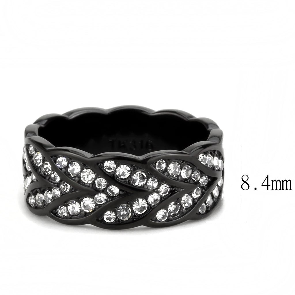 CJ3691 Wholesale Women&#39;s Stainless Steel IP Black Top Grade Crystal Clear Eternity Band Minimal Ring