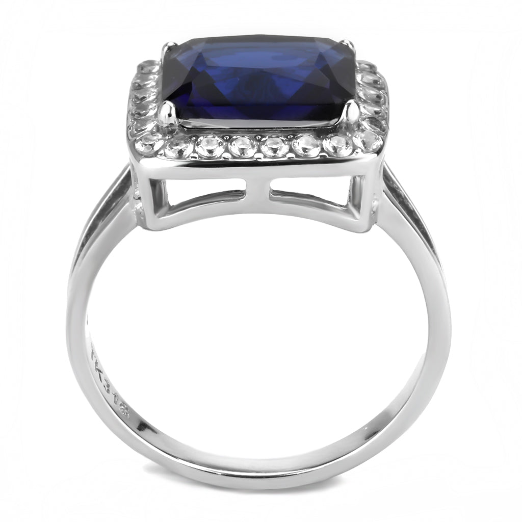 CJ3696 Wholesale Women&#39;s Stainless Steel High polished Synthetic Montana Royal Blue Ring