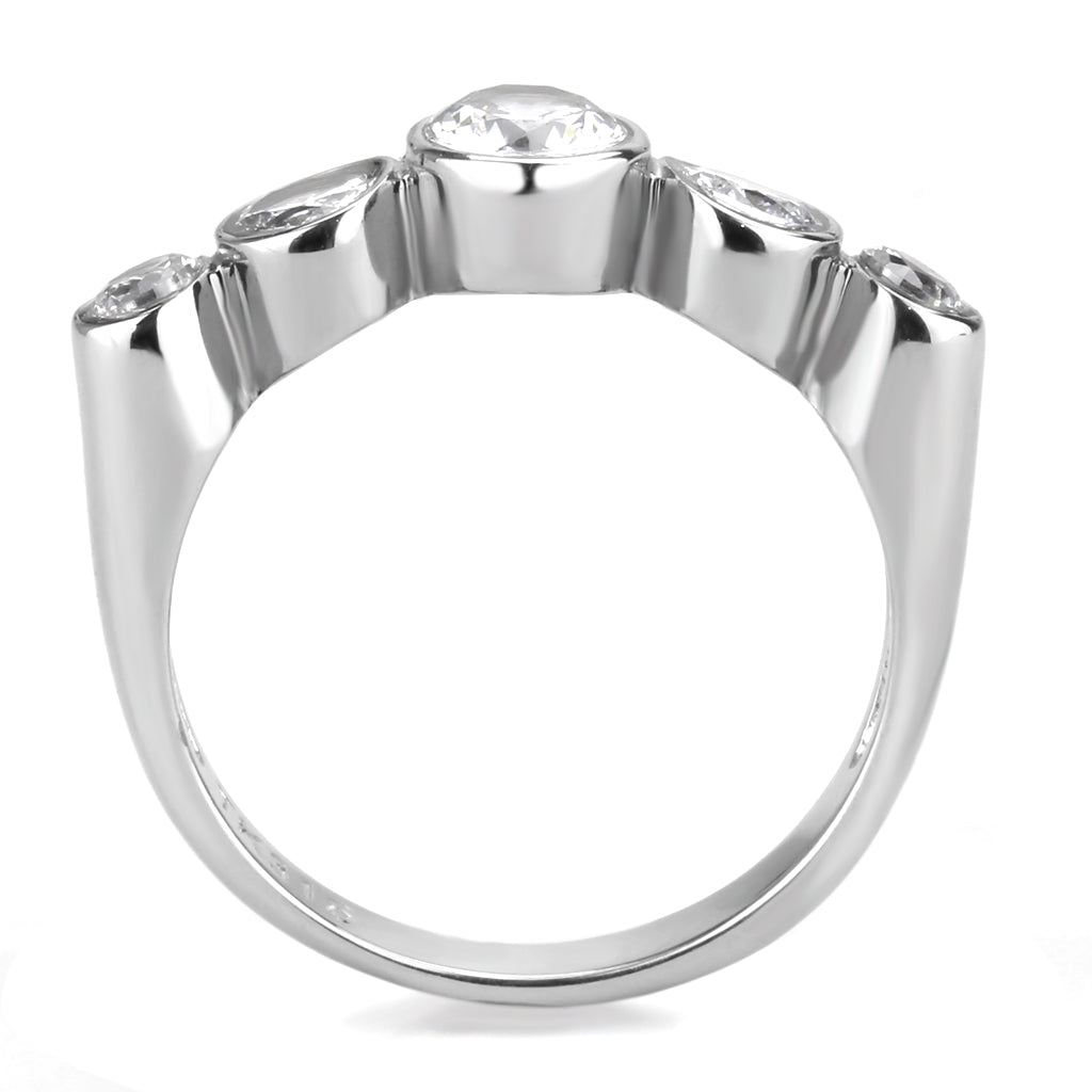 CJ3697 Wholesale Women&#39;s Stainless Steel High polished AAA Grade CZ Clear 5 Stone Minimal Ring