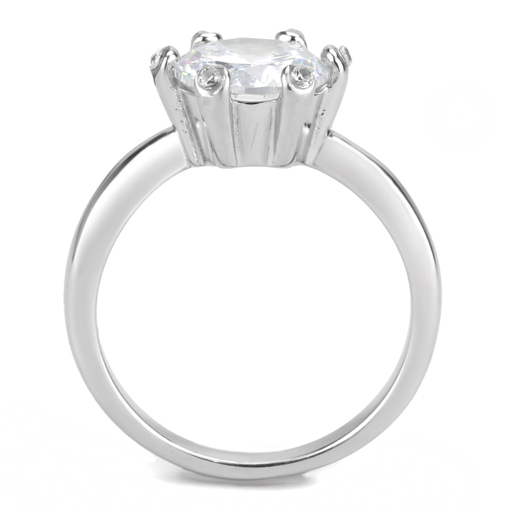 CJ3700 Wholesale Women&#39;s Stainless Steel High polished AAA Grade CZ Clear Pronged Solitaire Minimal Ring