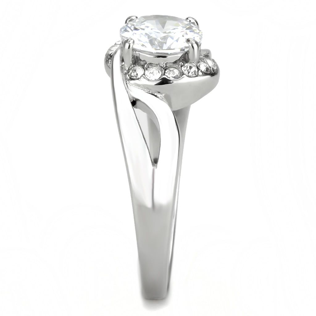 CJ3701 Wholesale Women&#39;s Stainless Steel High polished AAA Grade CZ Clear Intertwined Solitaire Minimal Ring