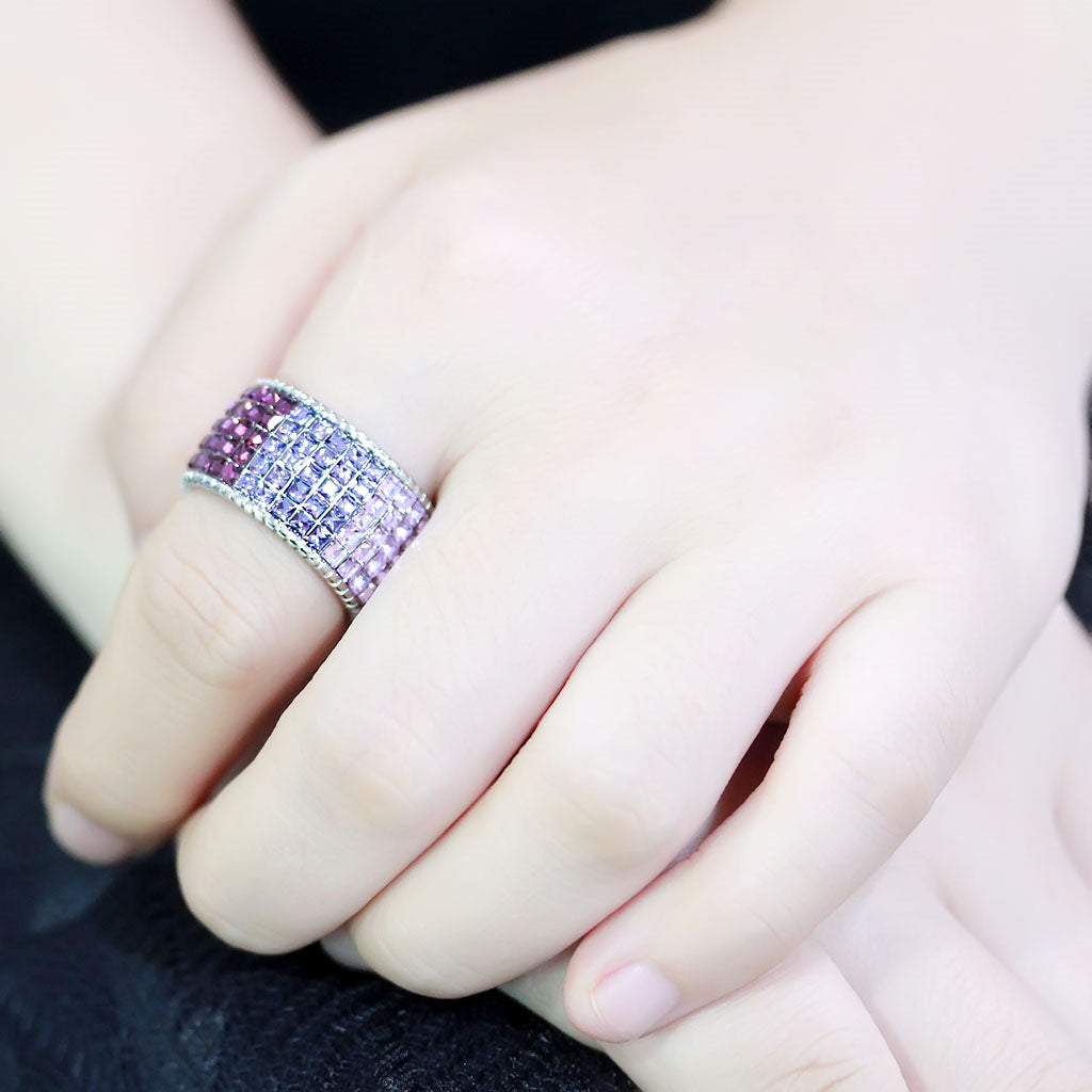 CJ3703 Wholesale Women&#39;s Stainless Steel High polished Top Grade Crystal Multi Color Purple Ombre Band