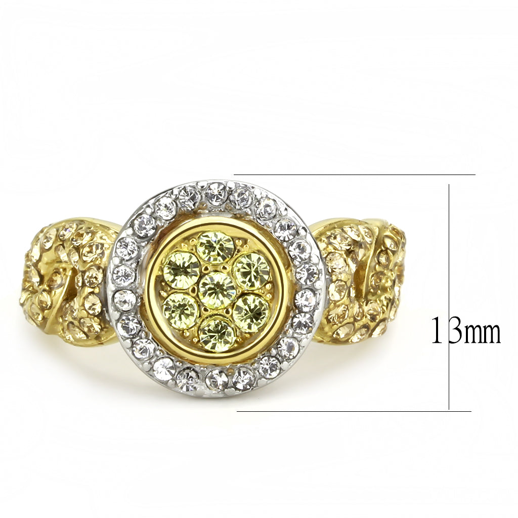 CJ3704 Wholesale Women&#39;s Stainless Steel Two-Tone IP Gold Top Grade Crystal Multi Color Chain Ring