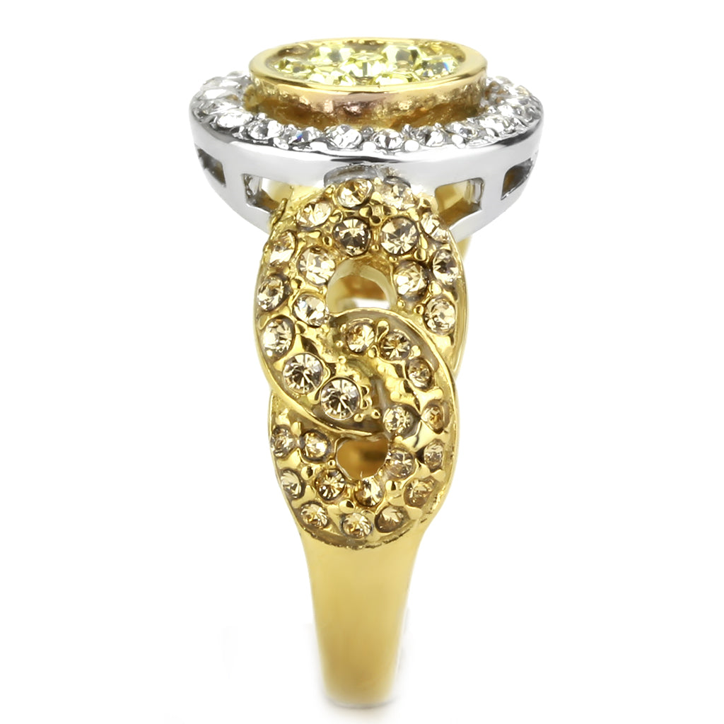 CJ3704 Wholesale Women&#39;s Stainless Steel Two-Tone IP Gold Top Grade Crystal Multi Color Chain Ring