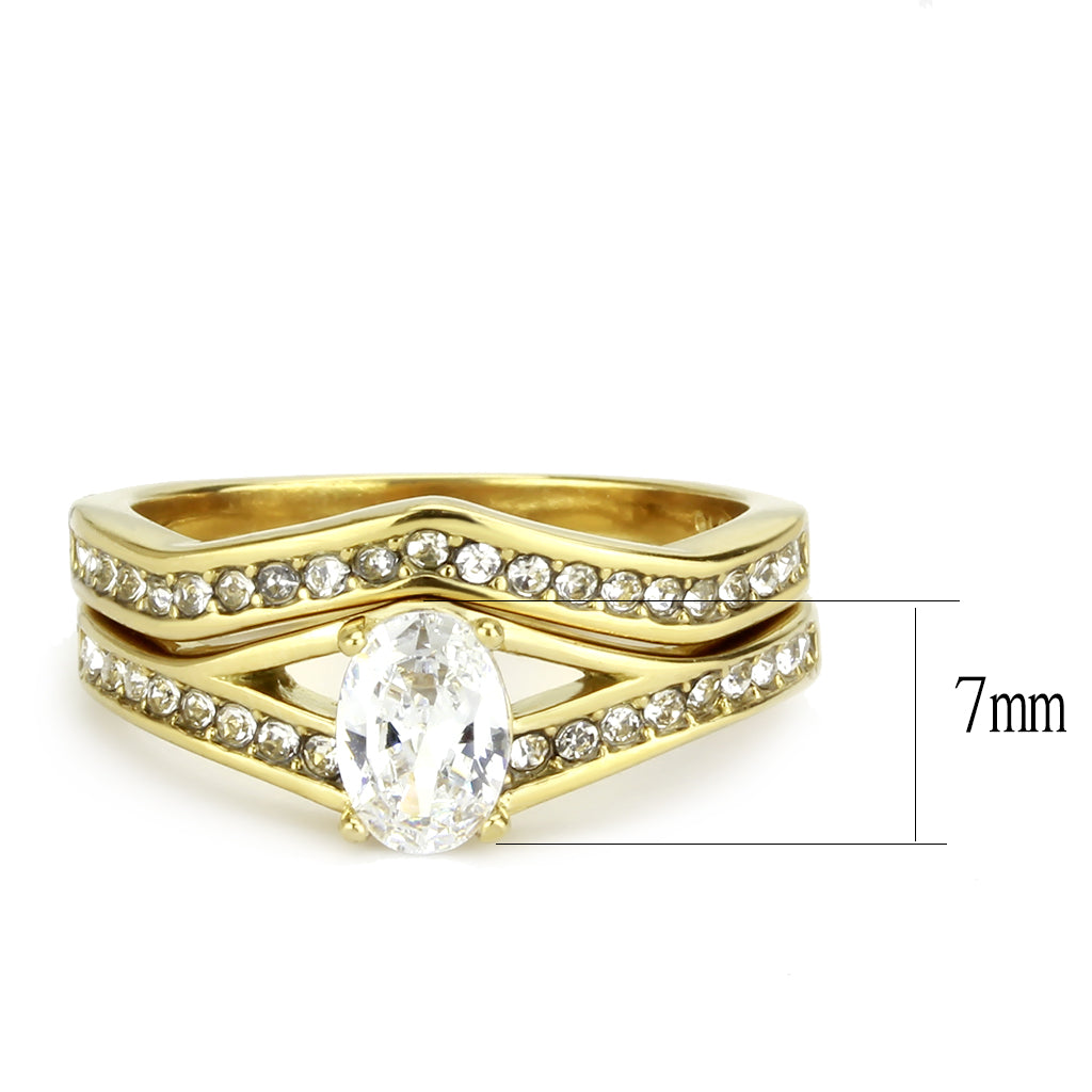 CJ3706 Wholesale Women&#39;s Stainless Steel IP Gold AAA Grade CZ Clear Stackable Ring Set