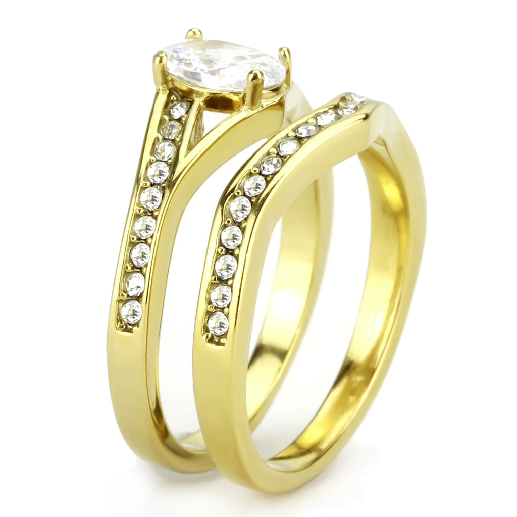 CJ3706 Wholesale Women&#39;s Stainless Steel IP Gold AAA Grade CZ Clear Stackable Ring Set