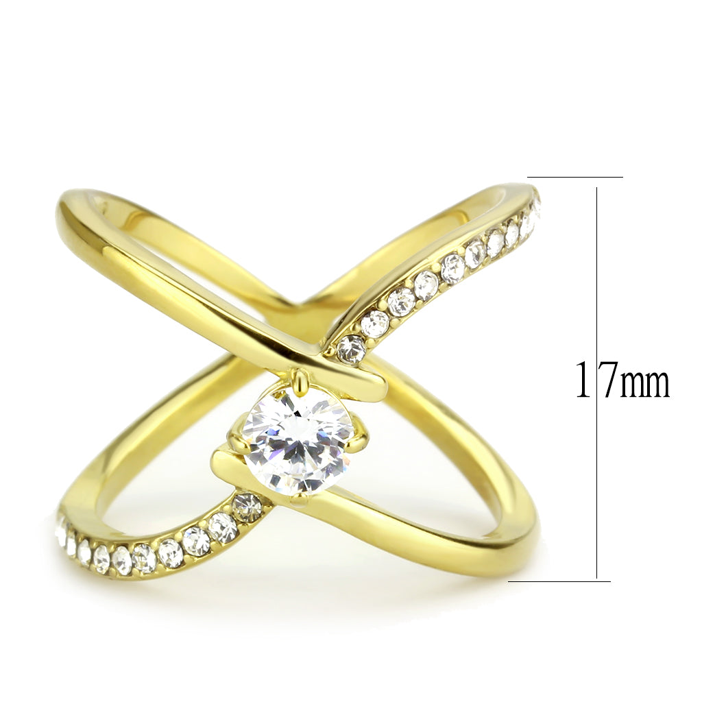 CJ3709 Wholesale Women&#39;s Stainless Steel IP Gold AAA Grade CZ Clear X Cuff Ring