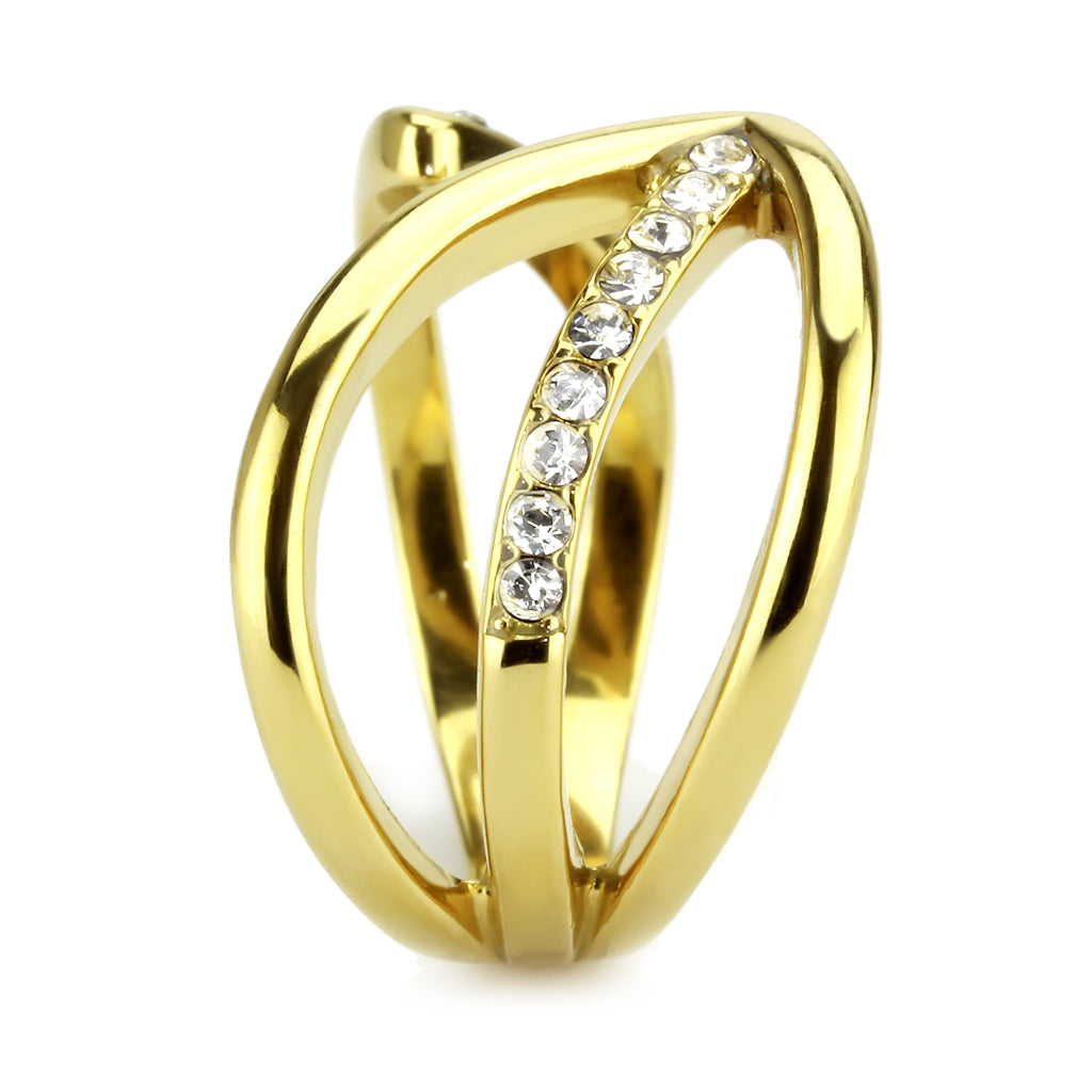 CJ3710 Wholesale Women&#39;s Stainless Steel IP Gold Top Grade Crystal Clear Modern Design Cuff Ring