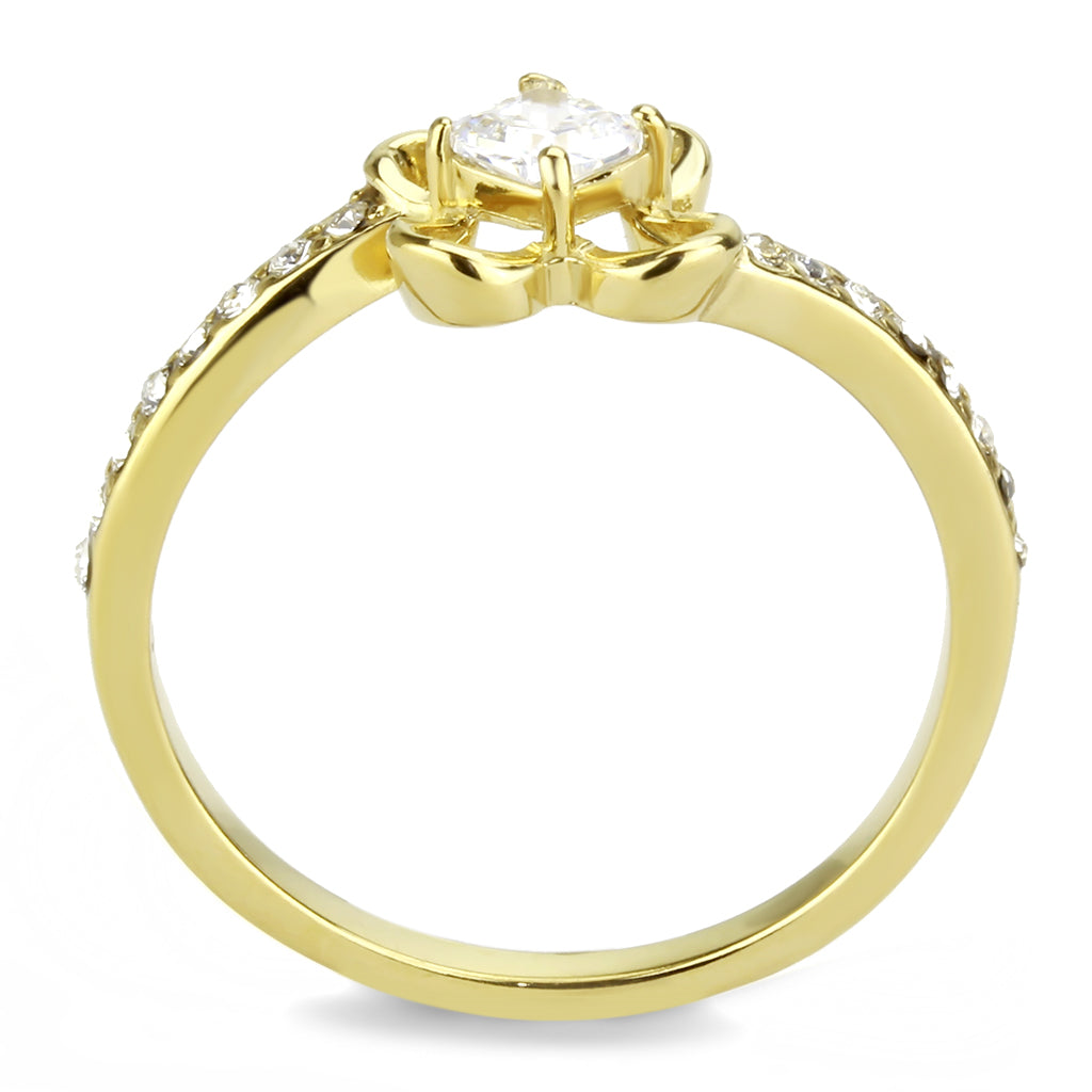 CJ3711 Wholesale Women&#39;s Stainless Steel IP Gold AAA Grade CZ Clear Minimal Solitaire Floral Design Ring