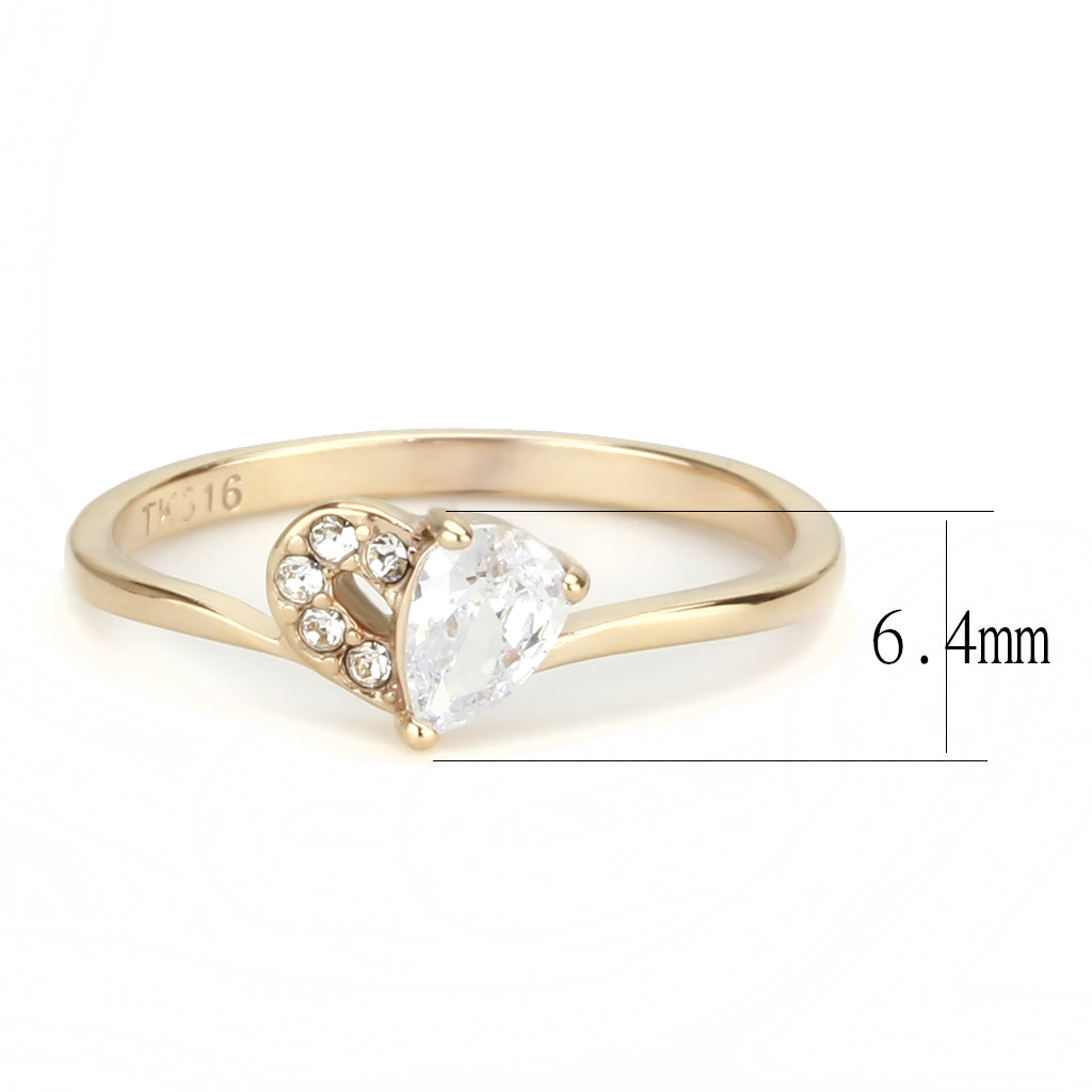 CJ3713 Wholesale Women&#39;s Stainless Steel IP Rose Gold AAA Grade CZ Clear Heart Minimal Ring