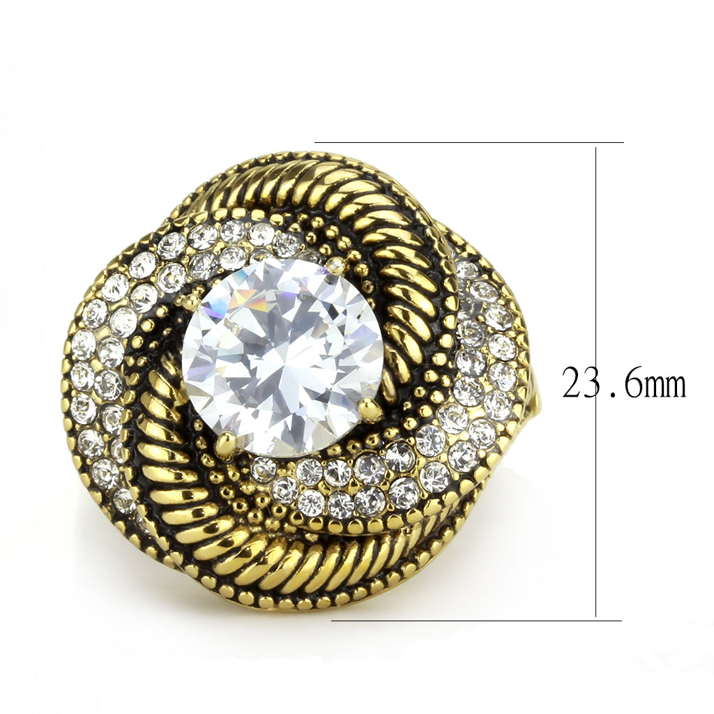 CJ3714 Wholesale Women&#39;s Stainless Steel IP Gold AAA Grade CZ Clear Spiral Ring