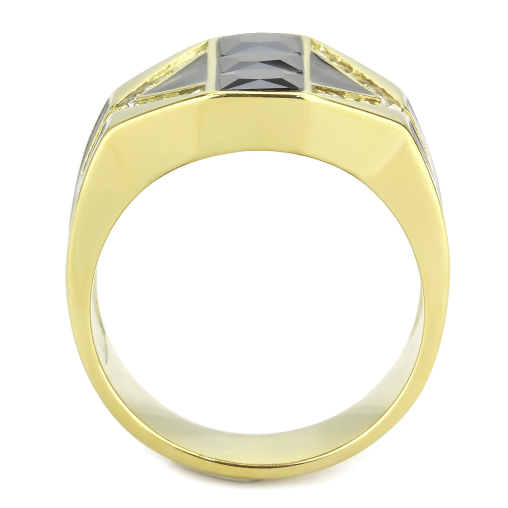 CJ3721 Wholesale Men&#39;s Stainless Steel IP Gold AAA Grade CZ Black Diamond 3 Stone Ring