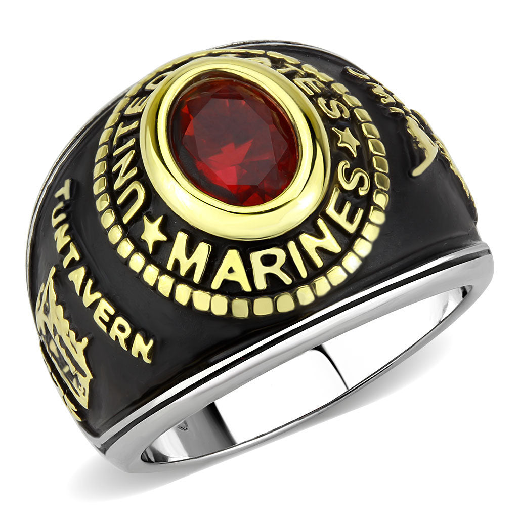 CJ3723 Wholesale Unisex Stainless Steel Two-Tone IP Gold Synthetic Red United States Marines Military Ring
