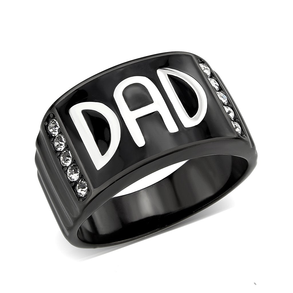 CJ3759 Wholesale Men&#39;s Stainless Steel Two Tone IP Black Clear Top Grade Crystal Dad Ring