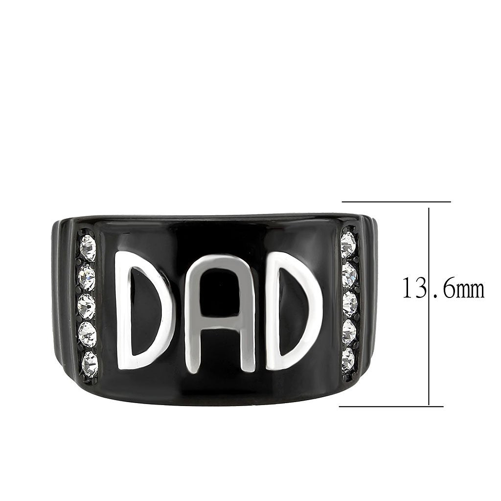 CJ3759 Wholesale Men&#39;s Stainless Steel Two Tone IP Black Clear Top Grade Crystal Dad Ring
