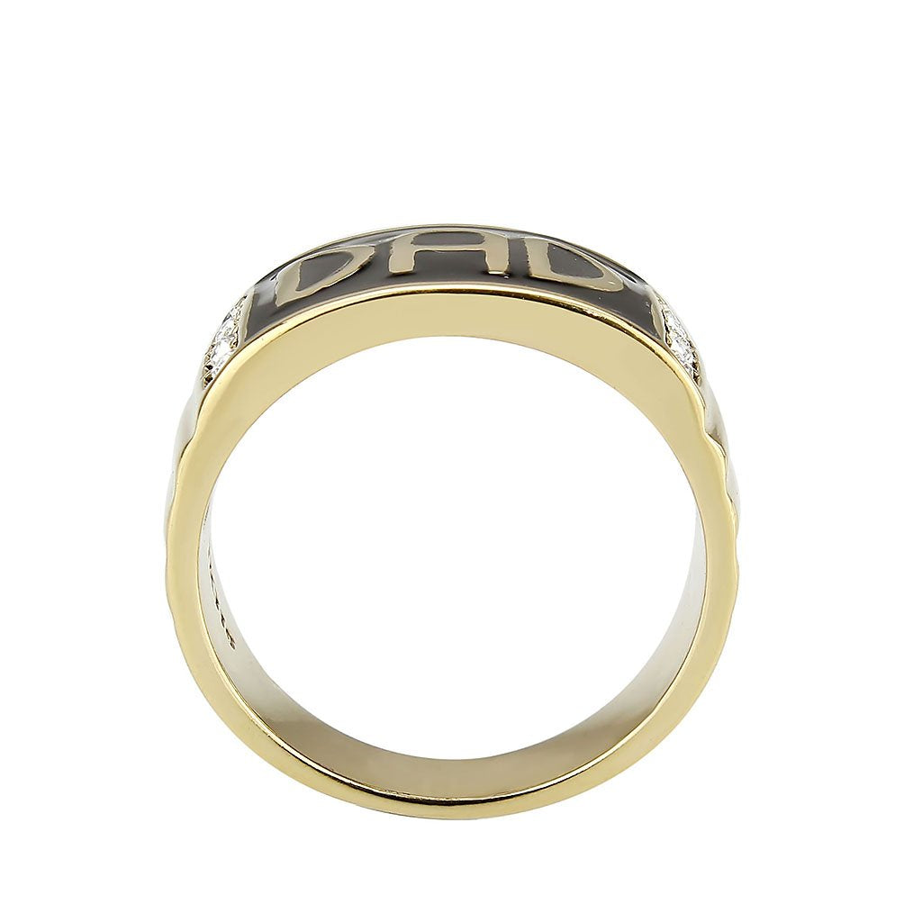 CJ3760 Wholesale Men&#39;s Stainless Steel IP Gold Clear Top Grade Crystal Dad Ring