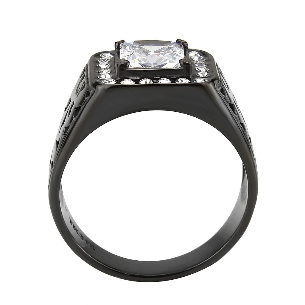 CJ3763 Wholesale Men&#39;s Stainless Steel IP Black Clear AAA Grade CZ Ring